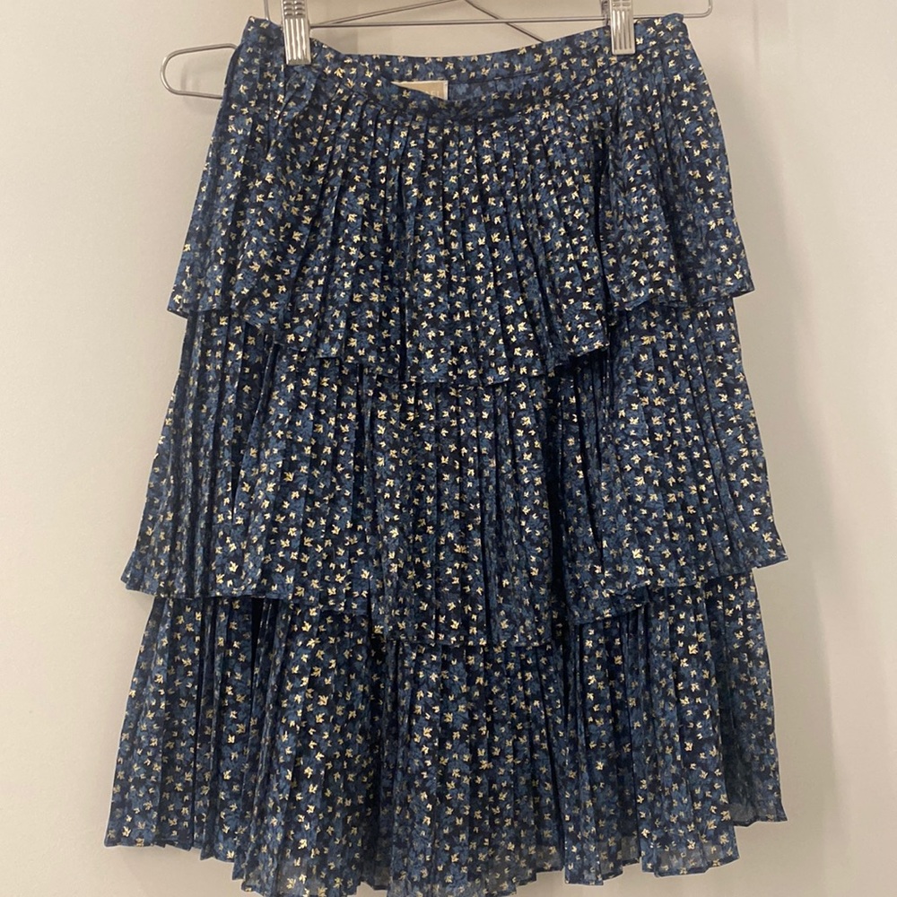 Michael Kors Flounce Blue Gold Star Skirt